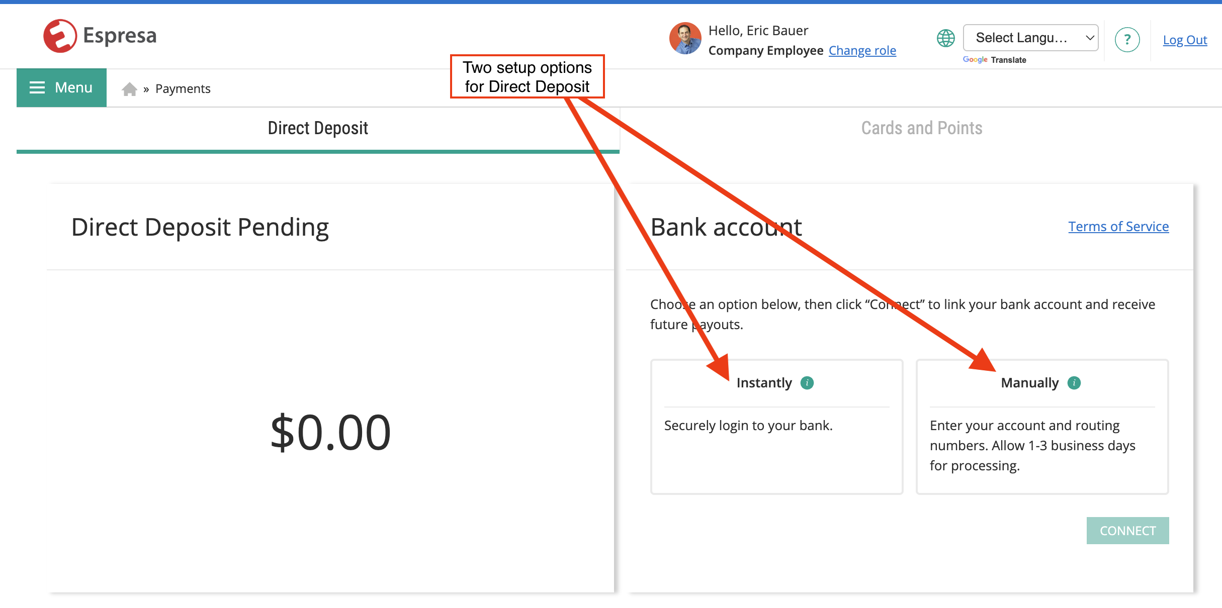 Direct Deposit setup