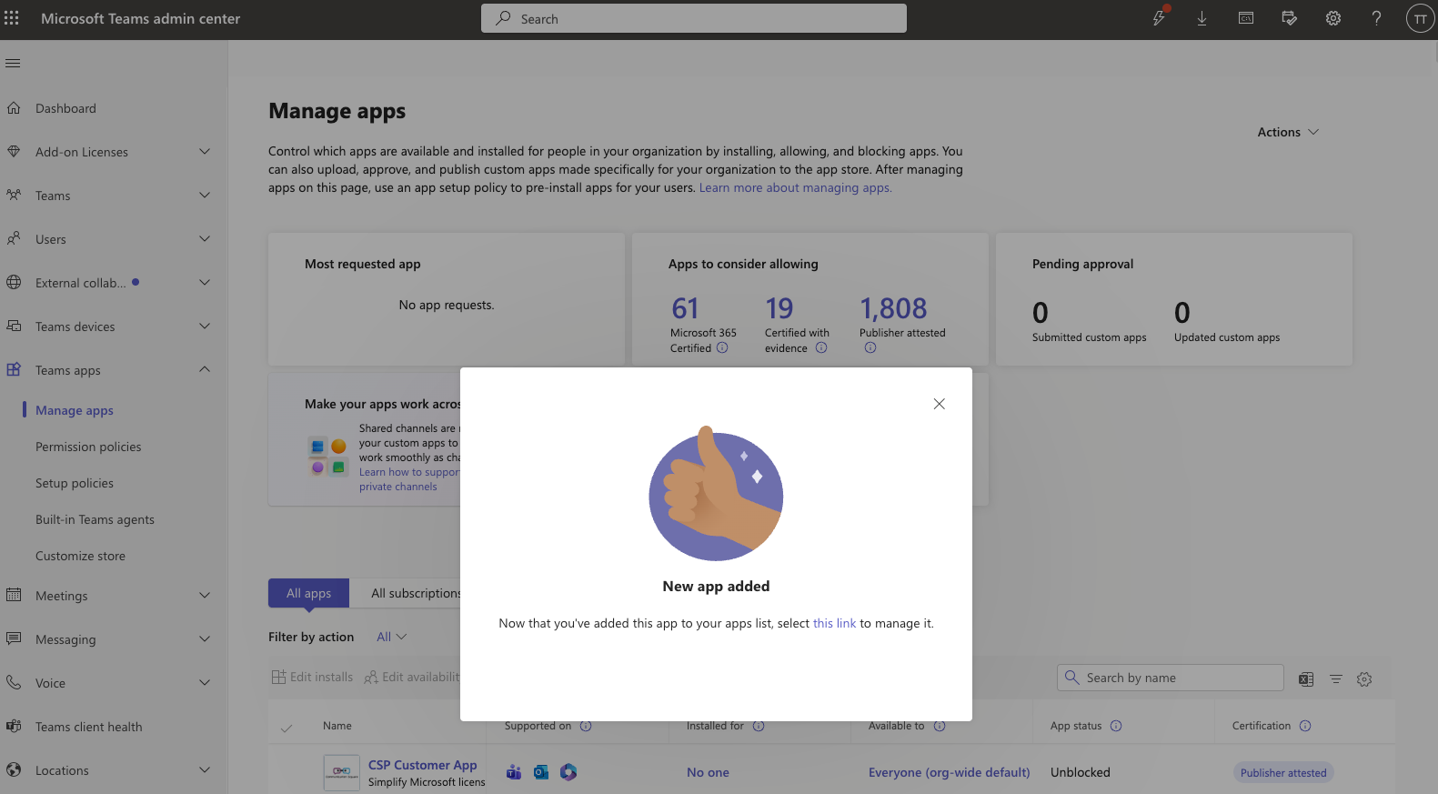 Screenshot: Upload dialog confirmation
